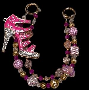 Pink High Heel Beaded Bag Charm | Keychain